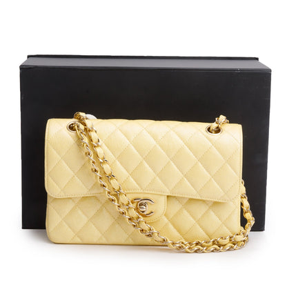 Chanel Yellow Iridescent Caviar Quilted Leather Small Double Flap Bag