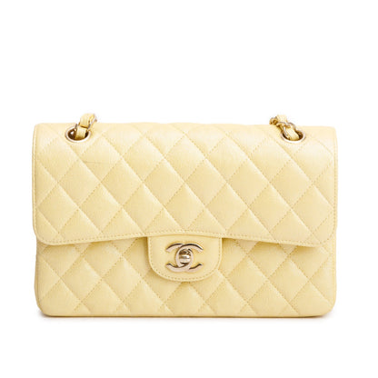 Chanel Yellow Iridescent Caviar Quilted Leather Small Double Flap Bag