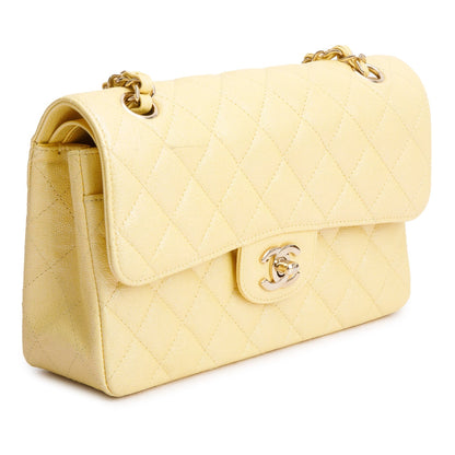 Chanel Yellow Iridescent Caviar Quilted Leather Small Double Flap Bag