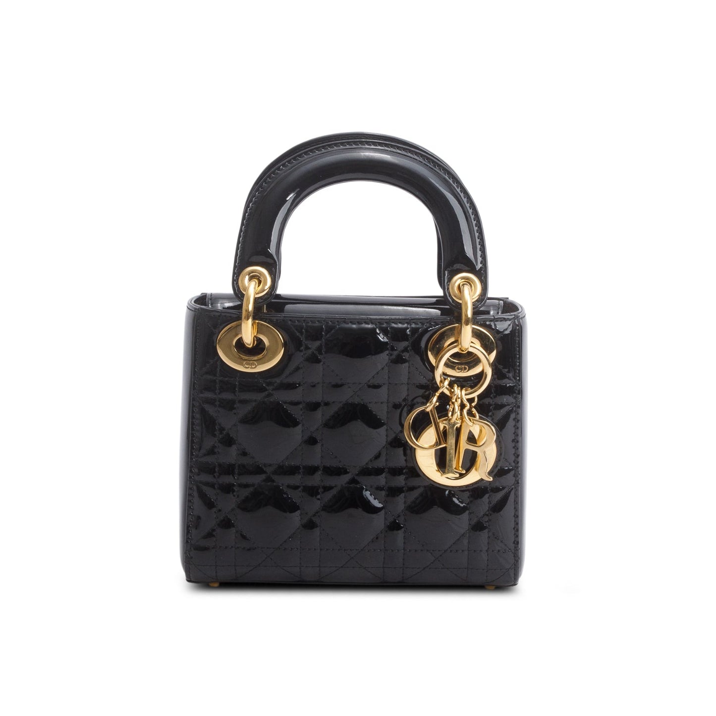 Christian Dior Black Cannage Patent Leather Mini Lady Dior Bag
