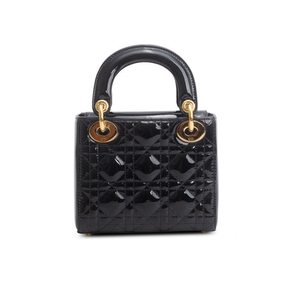 Christian Dior Black Cannage Patent Leather Mini Lady Dior Bag