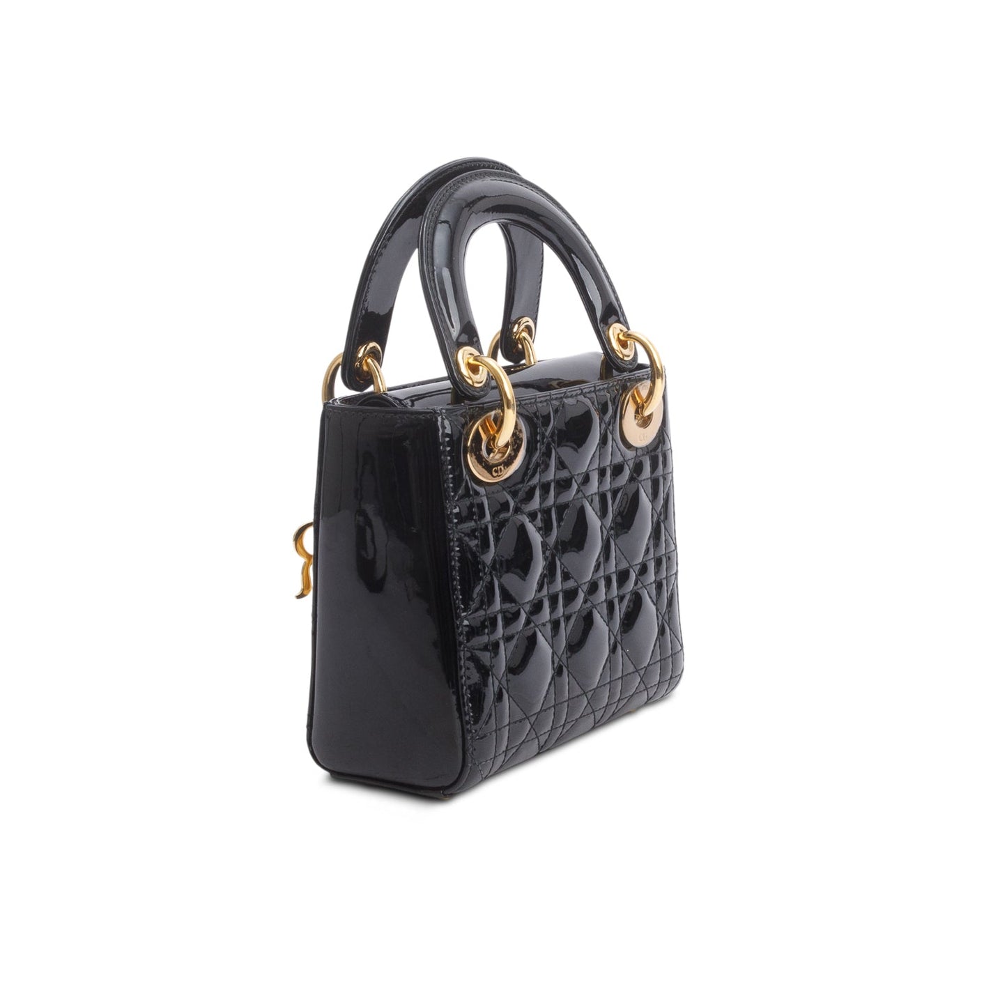Christian Dior Black Cannage Patent Leather Mini Lady Dior Bag