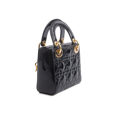 Christian Dior Black Cannage Patent Leather Mini Lady Dior Bag