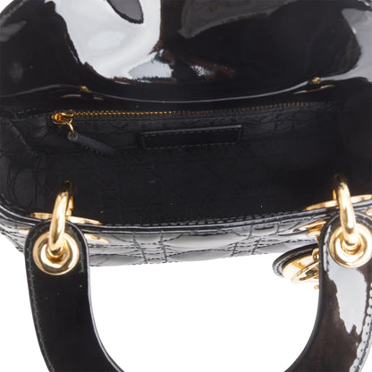 Christian Dior Black Cannage Patent Leather Mini Lady Dior Bag