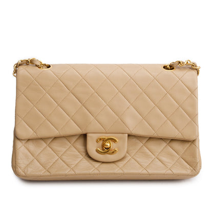 Chanel Vintage Beige Lambskin Quilted Medium Double Flap