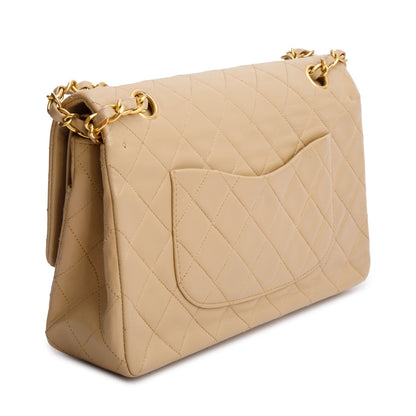 Chanel Vintage Beige Lambskin Quilted Medium Double Flap