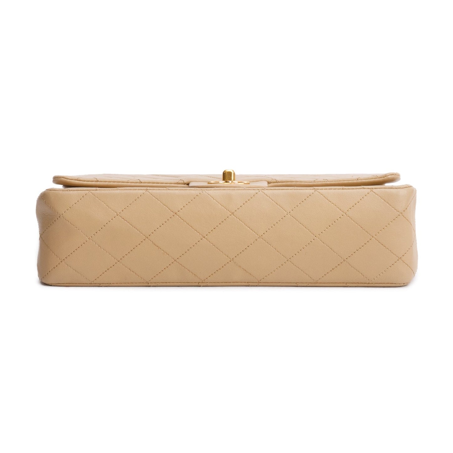 Chanel Vintage Beige Lambskin Quilted Medium Double Flap