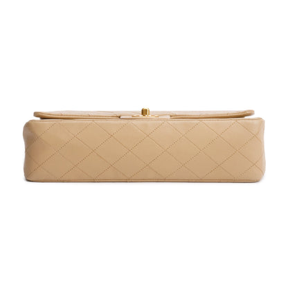 Chanel Vintage Beige Lambskin Quilted Medium Double Flap