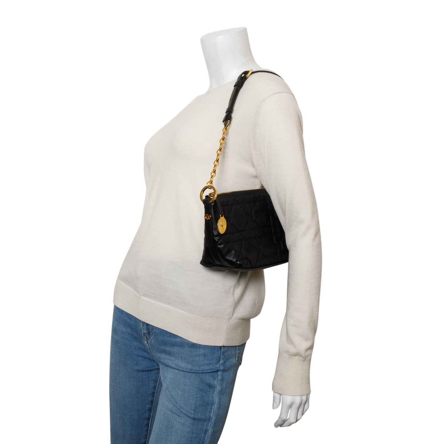 Christian Dior 2025 Black Macrocannage Lambskin Diorstar Hobo Bag