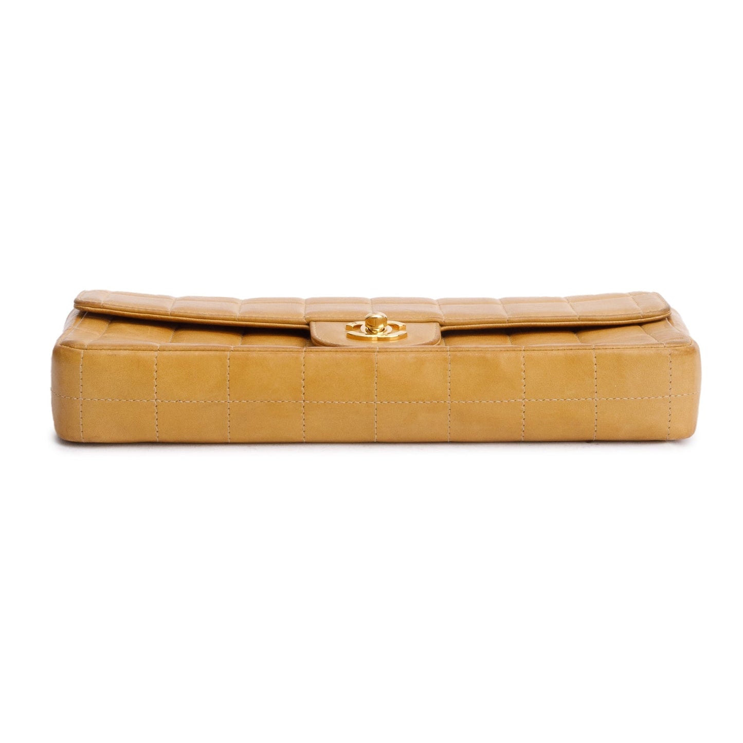 Chanel Tan Lambskin Quilted East West Chocolate Bar Flap Bag