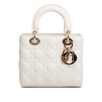 Christian Dior 2024 White Grained Cannage Calfskin Leather Small Lady Dior Bag