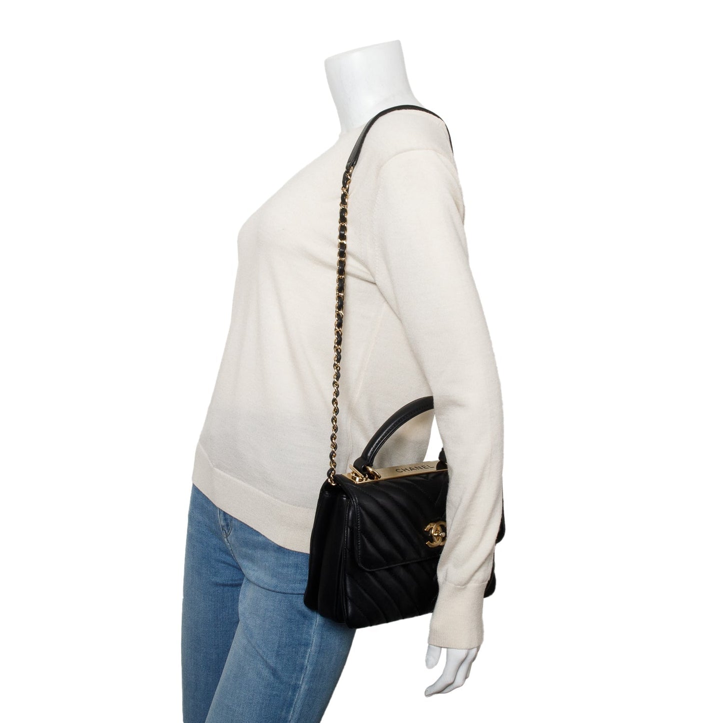 Chanel Black Chevron Lambskin Trendy CC Small Top Handle Flap Bag