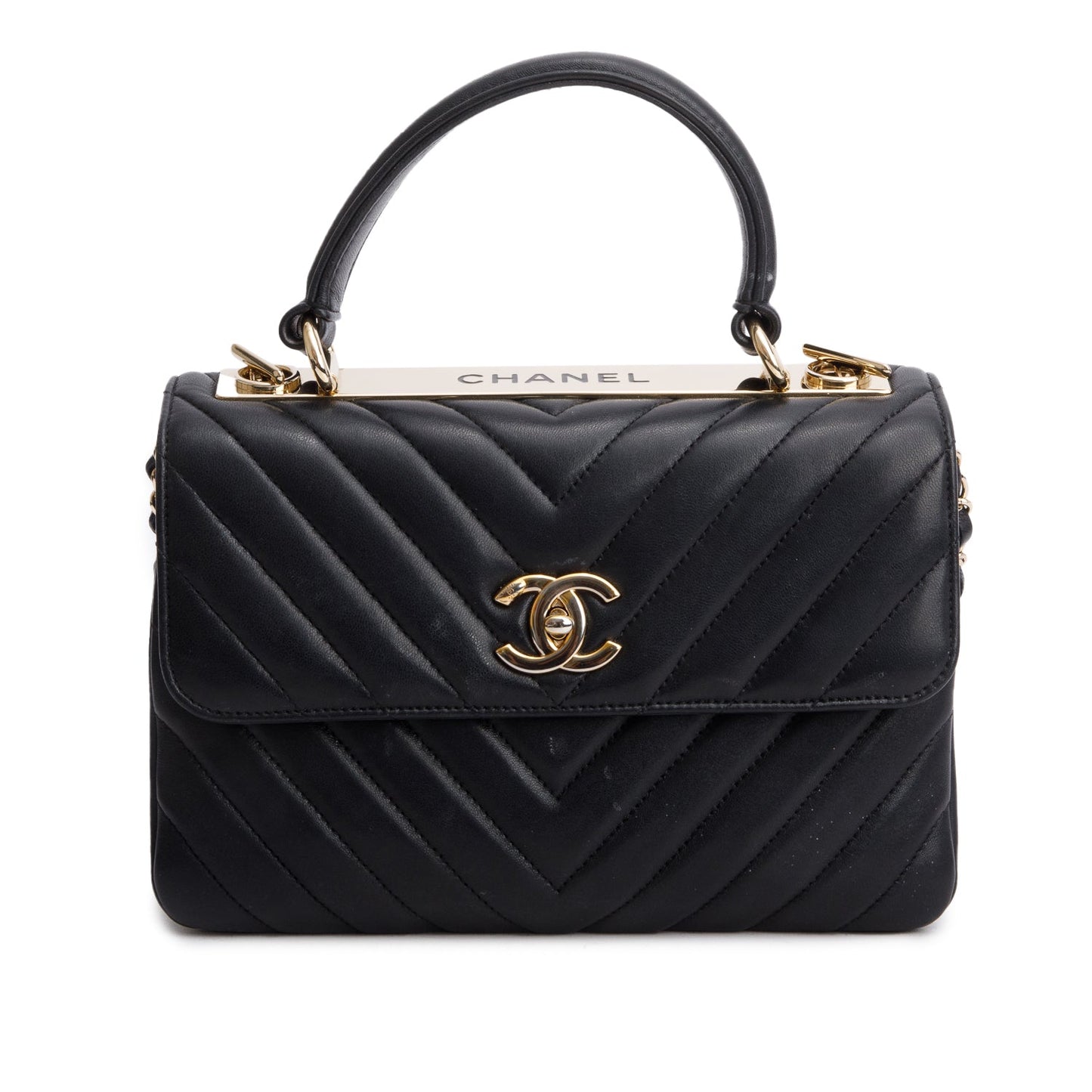 Chanel Black Chevron Lambskin Trendy CC Small Top Handle Flap Bag