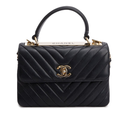 Chanel Black Chevron Lambskin Trendy CC Small Top Handle Flap Bag