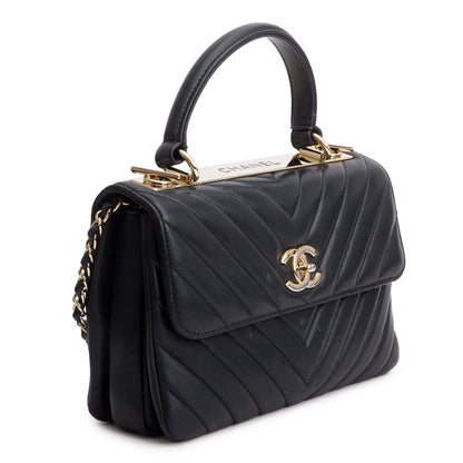 Chanel Black Chevron Lambskin Trendy CC Small Top Handle Flap Bag