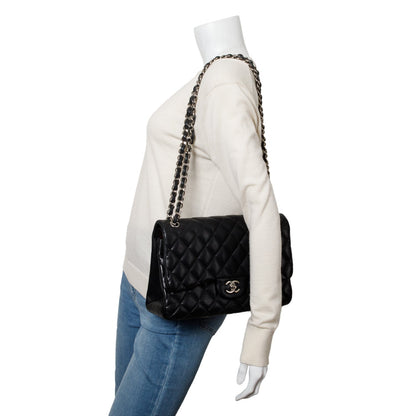 Chanel Black Quilted Lambskin Leather Jumbo Double Flap Bag