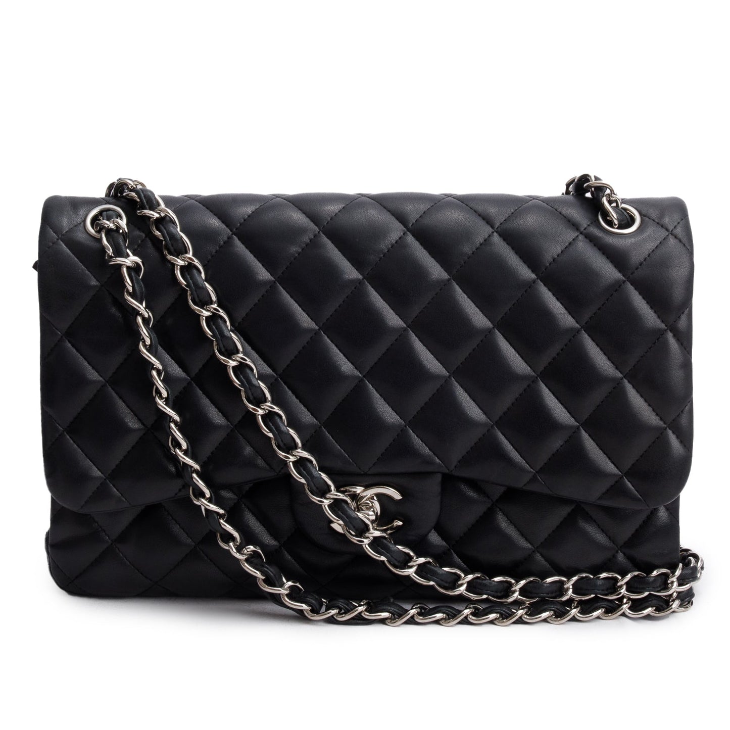Chanel Black Quilted Lambskin Leather Jumbo Double Flap Bag