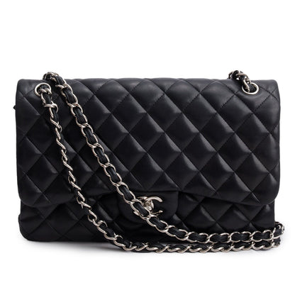 Chanel Black Quilted Lambskin Leather Jumbo Double Flap Bag