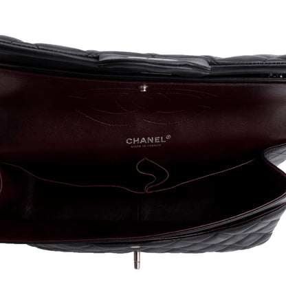 Chanel Black Quilted Lambskin Leather Jumbo Double Flap Bag