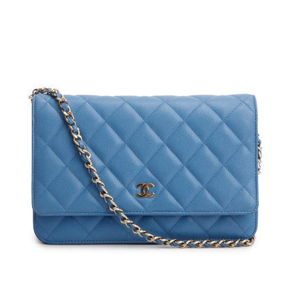 Chanel 2020 Blue Quilted Caviar Leather Classic Wallet on Chain