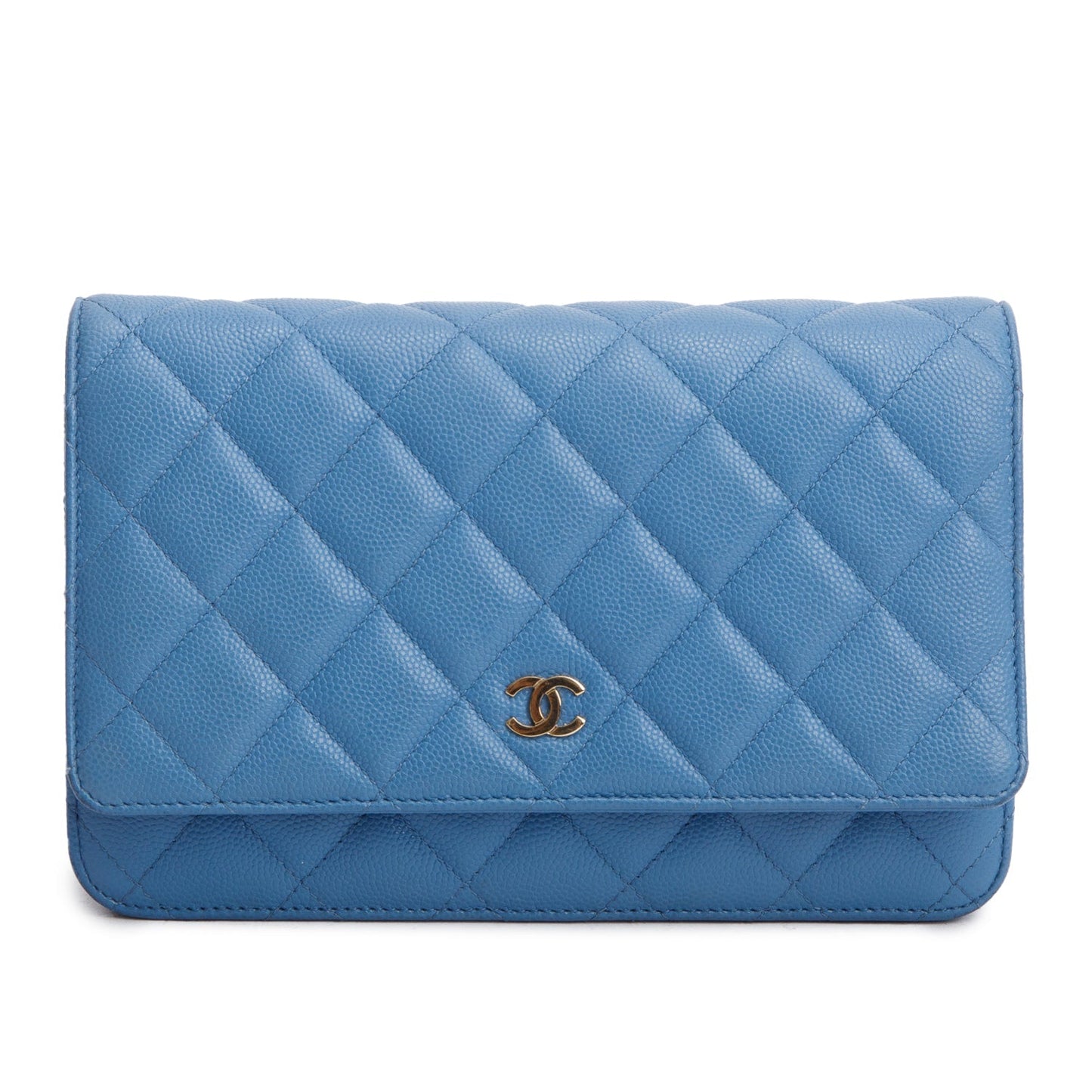 Chanel 2020 Blue Quilted Caviar Leather Classic Wallet on Chain