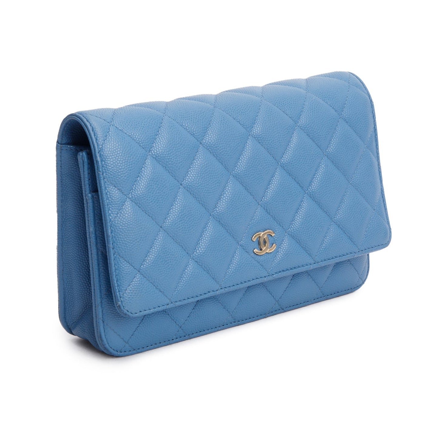 Chanel 2020 Blue Quilted Caviar Leather Classic Wallet on Chain