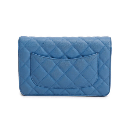 Chanel 2020 Blue Quilted Caviar Leather Classic Wallet on Chain