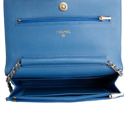 Chanel 2020 Blue Quilted Caviar Leather Classic Wallet on Chain