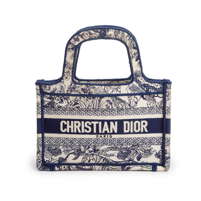 Christian Dior 2020 Blue Canvas Embroidered Mini Toile De Jouy Book Tote