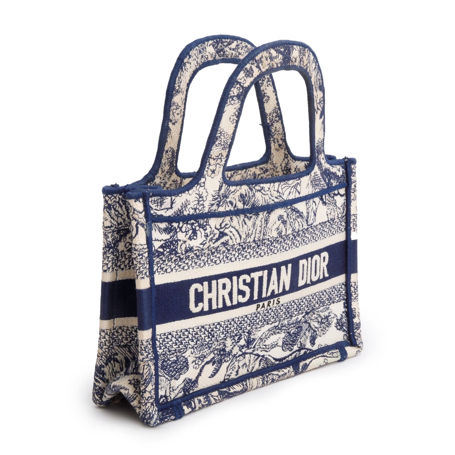 Christian Dior 2020 Blue Canvas Embroidered Mini Toile De Jouy Book Tote