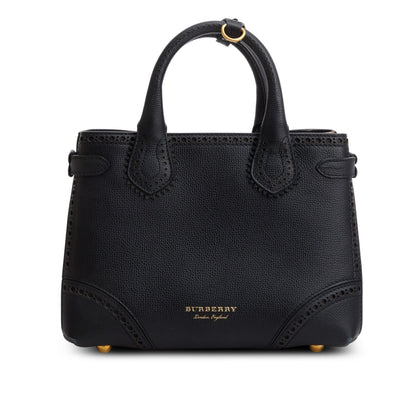 Burberry Black Grainy Calfskin Perforated House Check Small Brogue Banner Tote