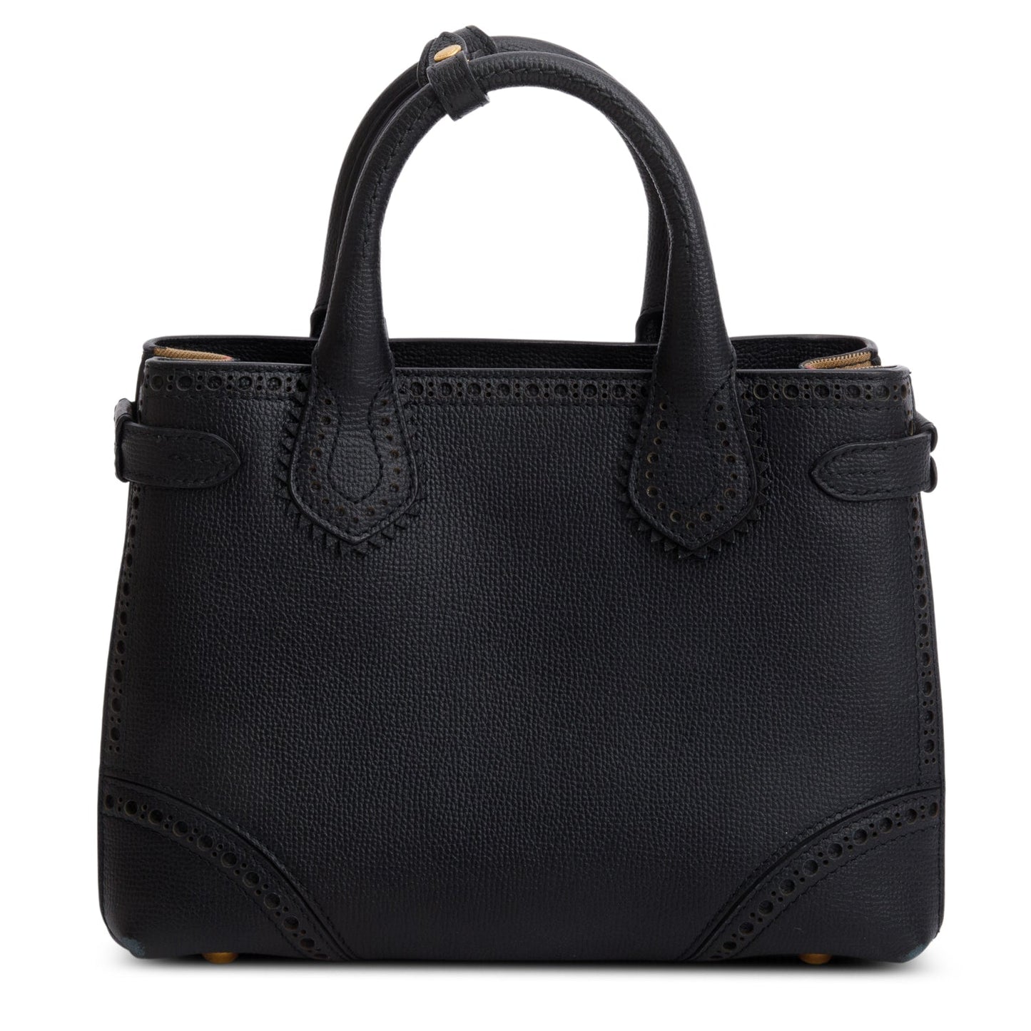 Burberry Black Grainy Calfskin Perforated House Check Small Brogue Banner Tote