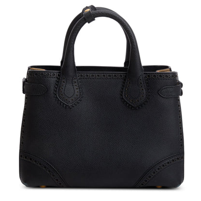 Burberry Black Grainy Calfskin Perforated House Check Small Brogue Banner Tote