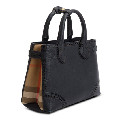 Burberry Black Grainy Calfskin Perforated House Check Small Brogue Banner Tote