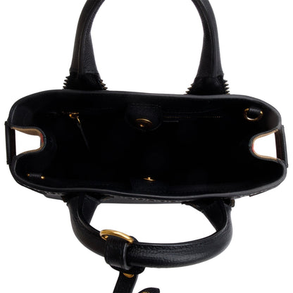 Burberry Black Grainy Calfskin Perforated House Check Small Brogue Banner Tote