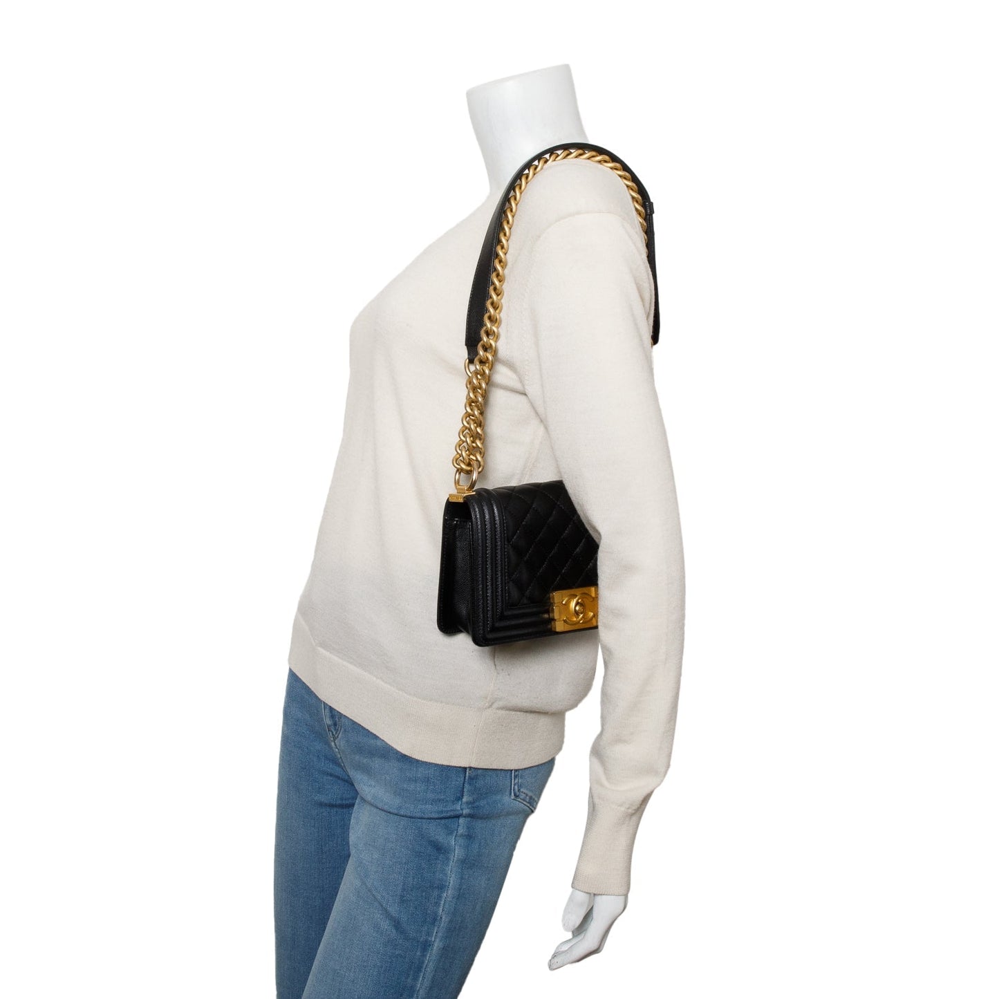 Chanel 2024 Black Caviar Leather Small Boy Bag