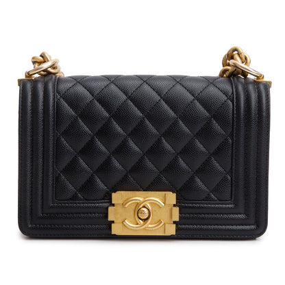Chanel 2024 Black Caviar Leather Small Boy Bag