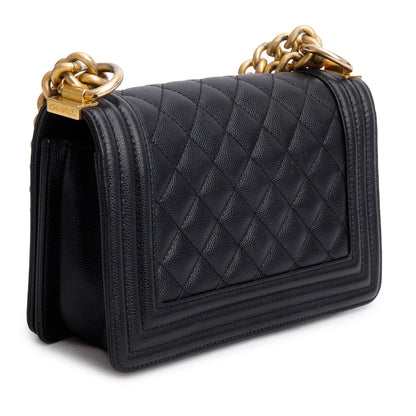 Chanel 2024 Black Caviar Leather Small Boy Bag