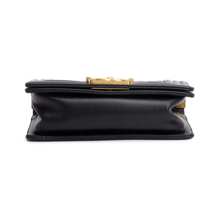Chanel 2024 Black Caviar Leather Small Boy Bag