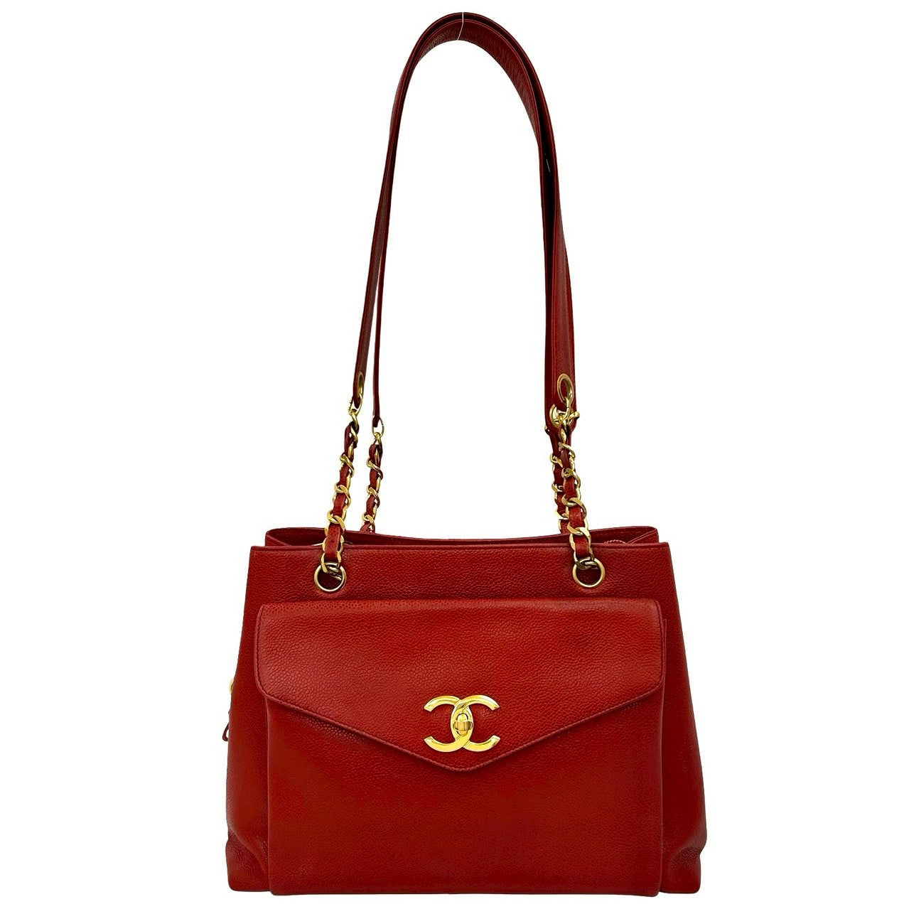 CHANEL Tote Bag Matt caviar skin Red