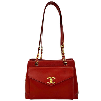 CHANEL Tote Bag Matt caviar skin Red