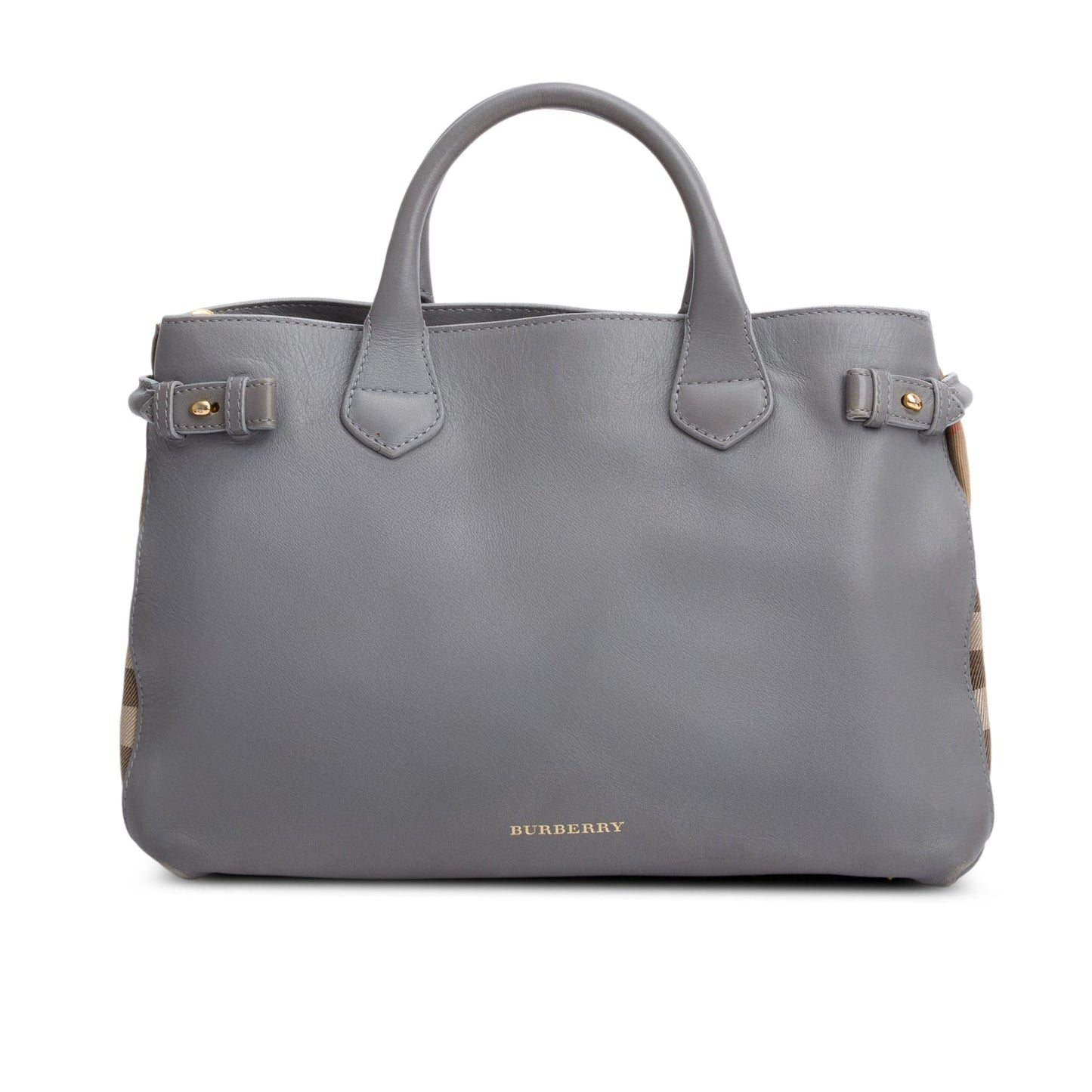 Burberry Grey Calfskin Leather House Check Medium Banner Tote