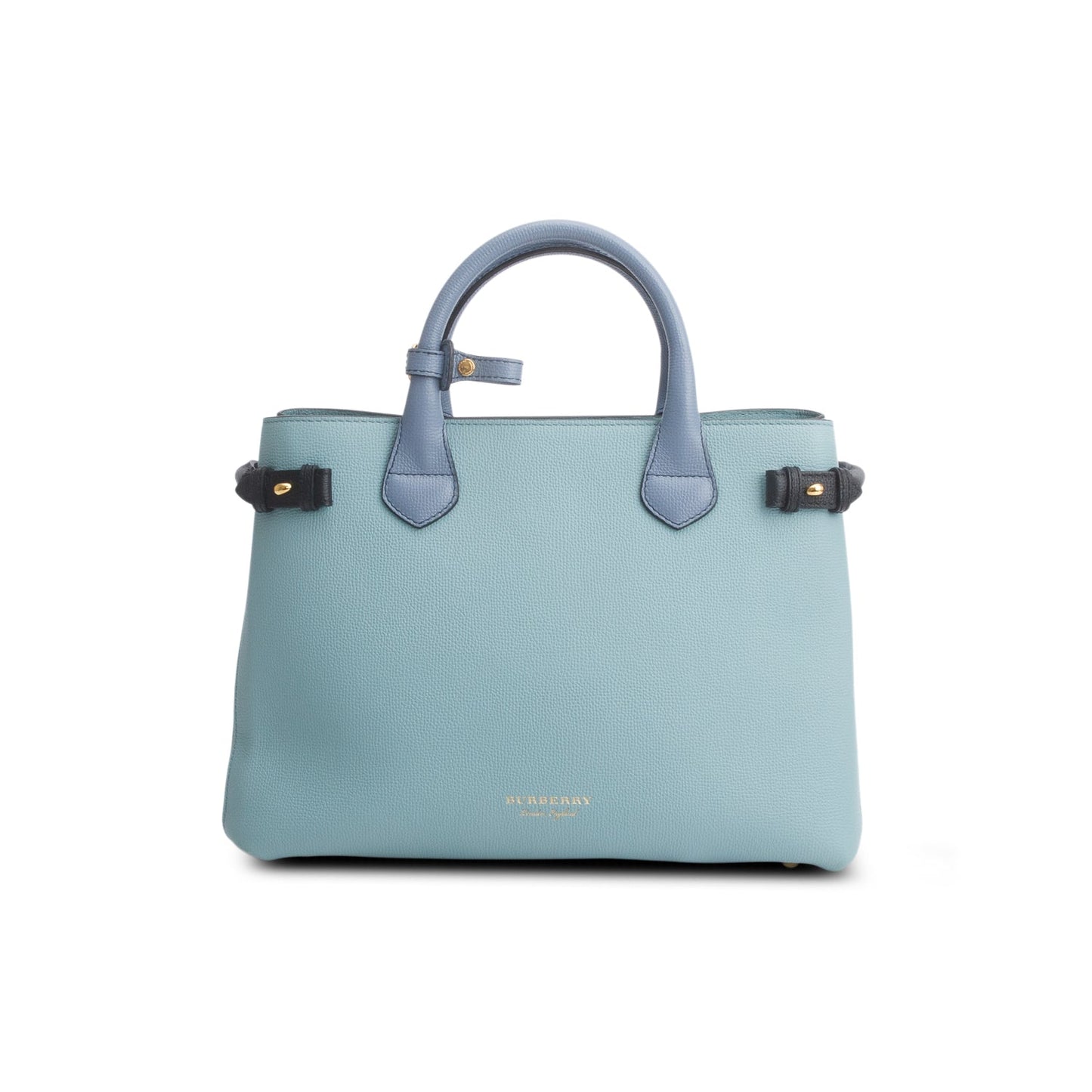 Burberry Teal Grainy Calfskin Leather House Check Medium Banner Tote