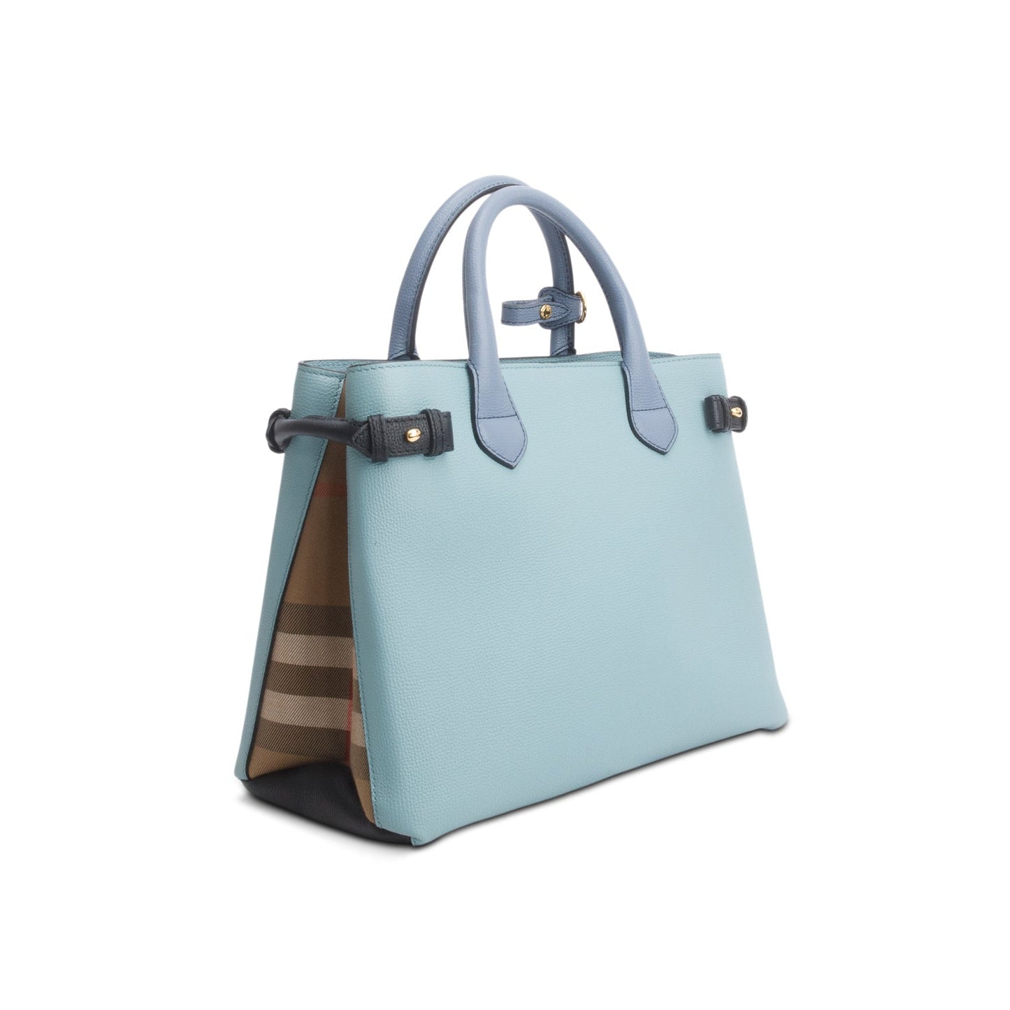 Burberry Teal Grainy Calfskin Leather House Check Medium Banner Tote
