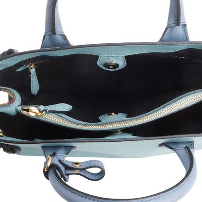 Burberry Teal Grainy Calfskin Leather House Check Medium Banner Tote