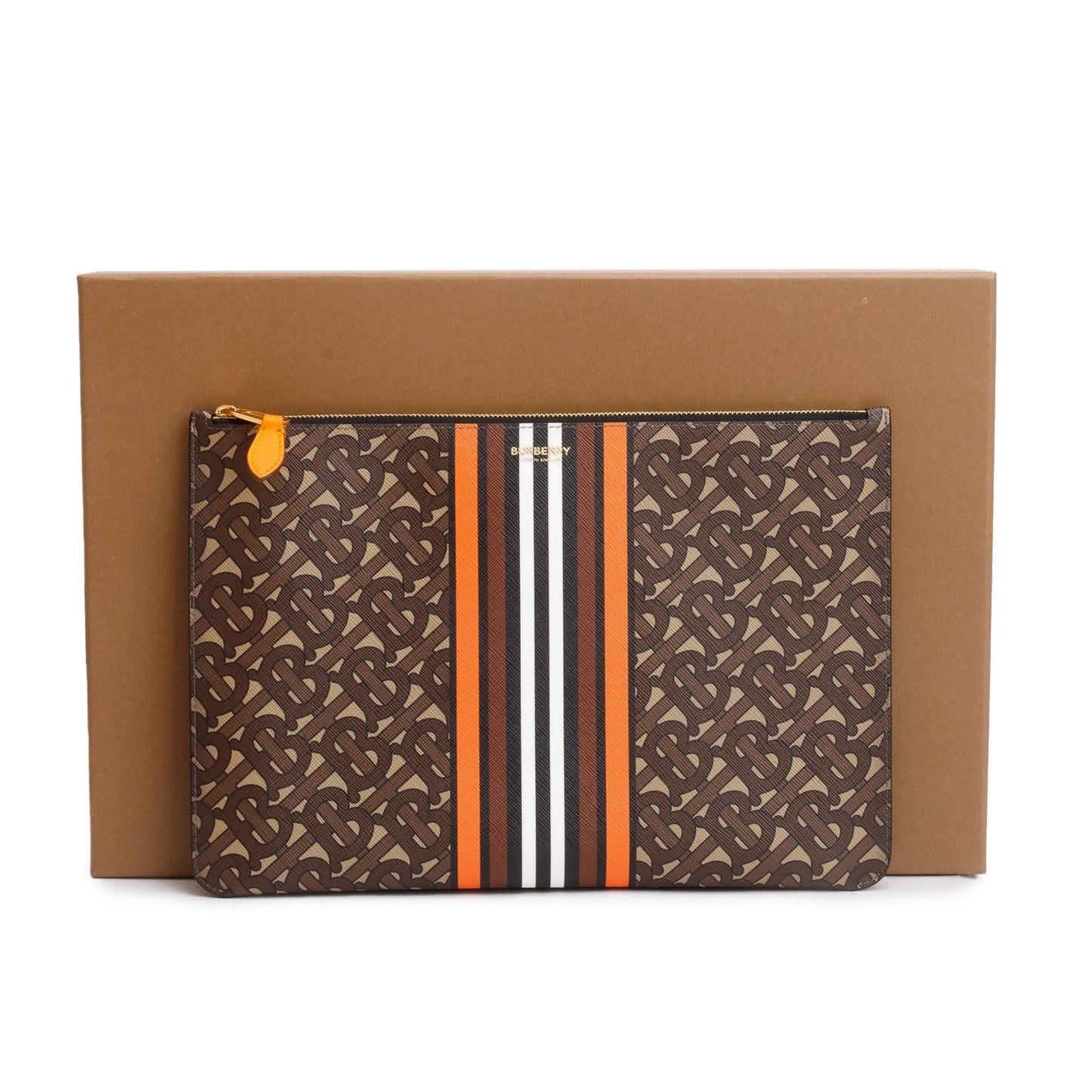 Burberry Brown/Orange Canvas TB Monogram Zip Pouch