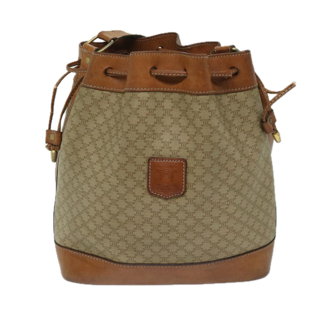 Luxury CELINE Macadam Canvas Shoulder Bag Beige  69628