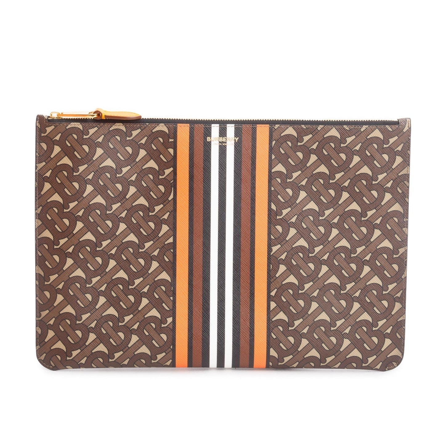 Burberry Brown/Orange Canvas TB Monogram Zip Pouch