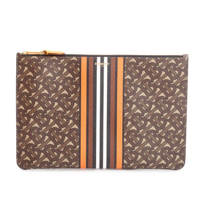 Burberry Brown/Orange Canvas TB Monogram Zip Pouch