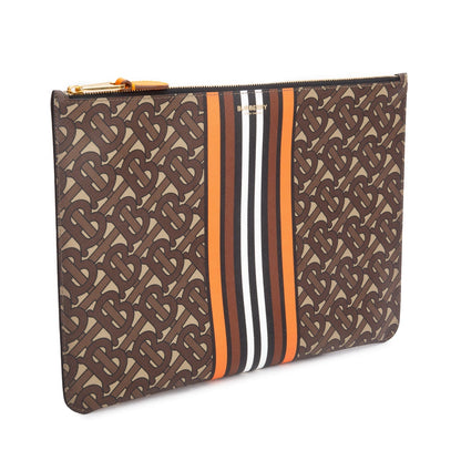 Burberry Brown/Orange Canvas TB Monogram Zip Pouch